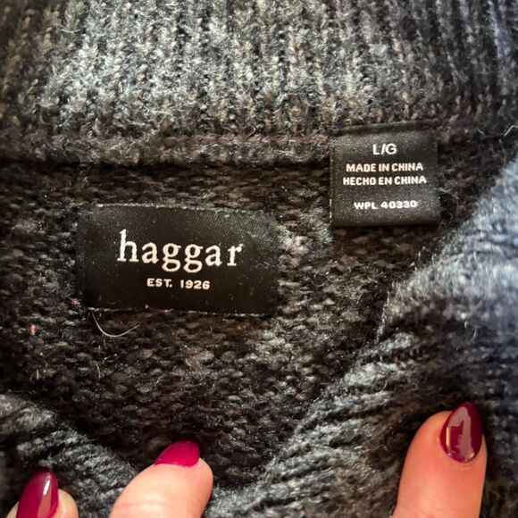 Haggar Men’s Grey Nordic Quarter Snap Sweater Size L Preppy Academia - Picture 4 of 6